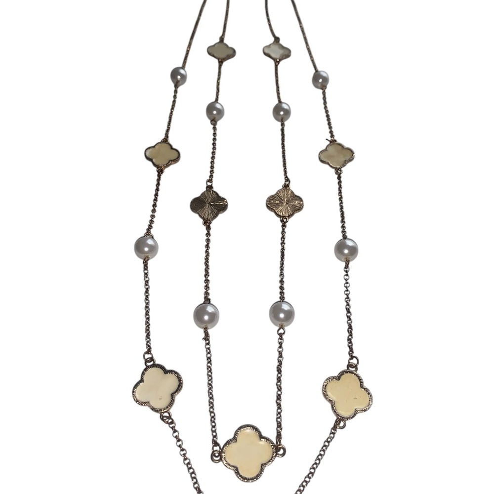 Elegant Cream and Silver Long Necklace
